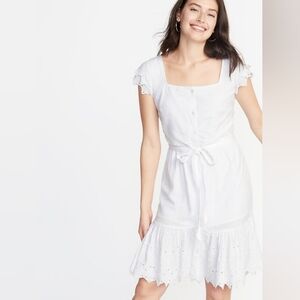 Old Navy White Embroidered Eyelet Dress Fairy Style S White Linen Cotton Blend